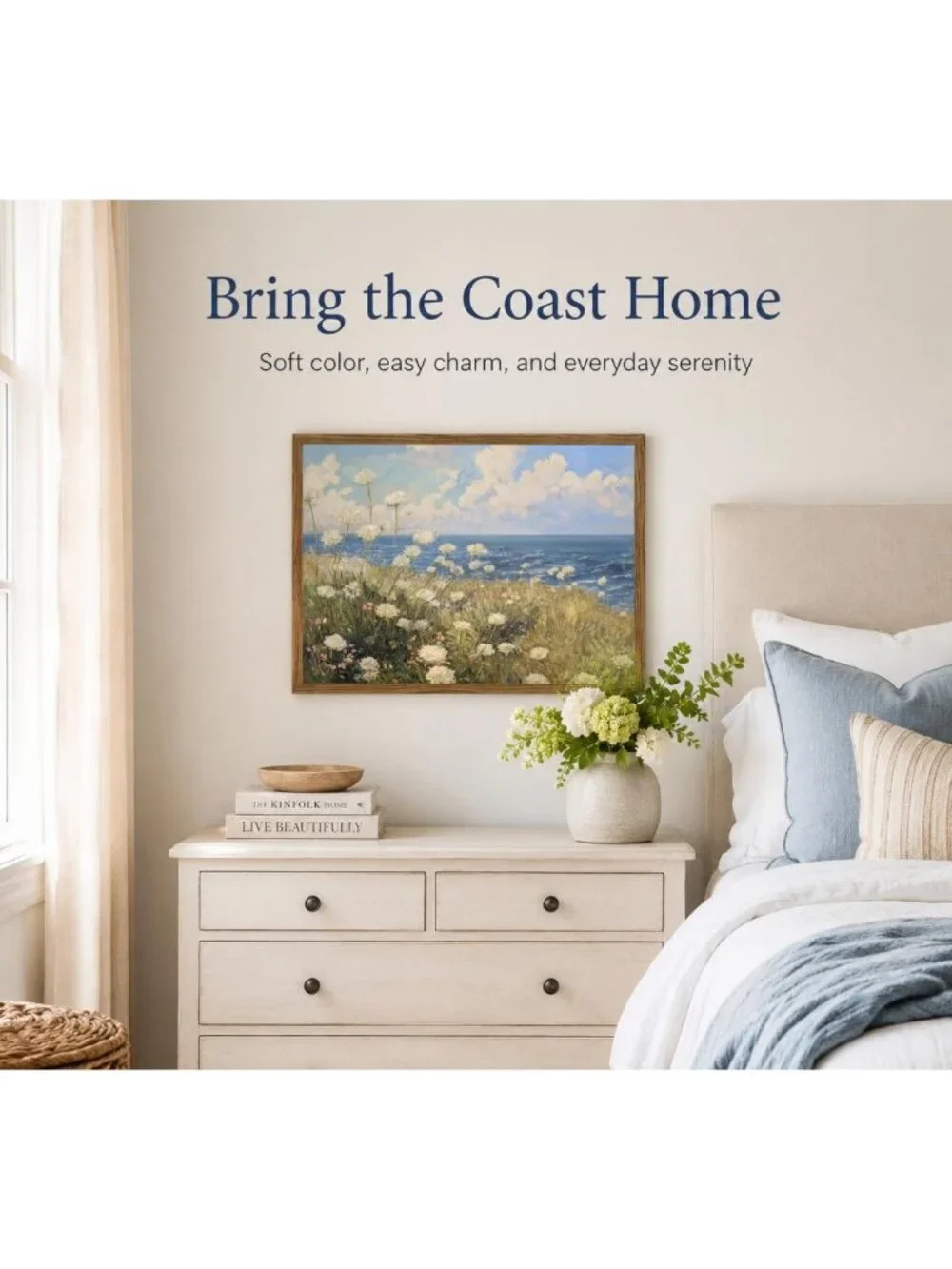 Vintage Coastal Wildflower Canvas Wall Art 12x16 | Seaside Floral Decor for Home